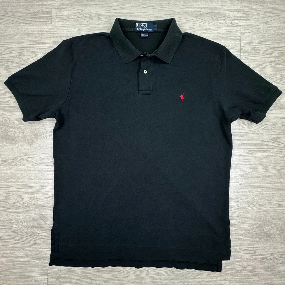 Polo Ralph Lauren Mens Polo Shirt Classic Fit Black Large Red Pony Logo Cotton